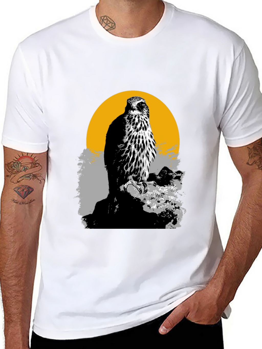 Hawk Graphic Tee - Mens Black Cotton T-Shirt