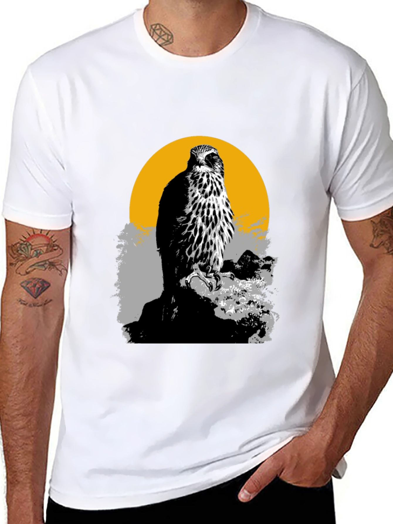 Hawk Graphic Tee - Mens Black Cotton T-Shirt