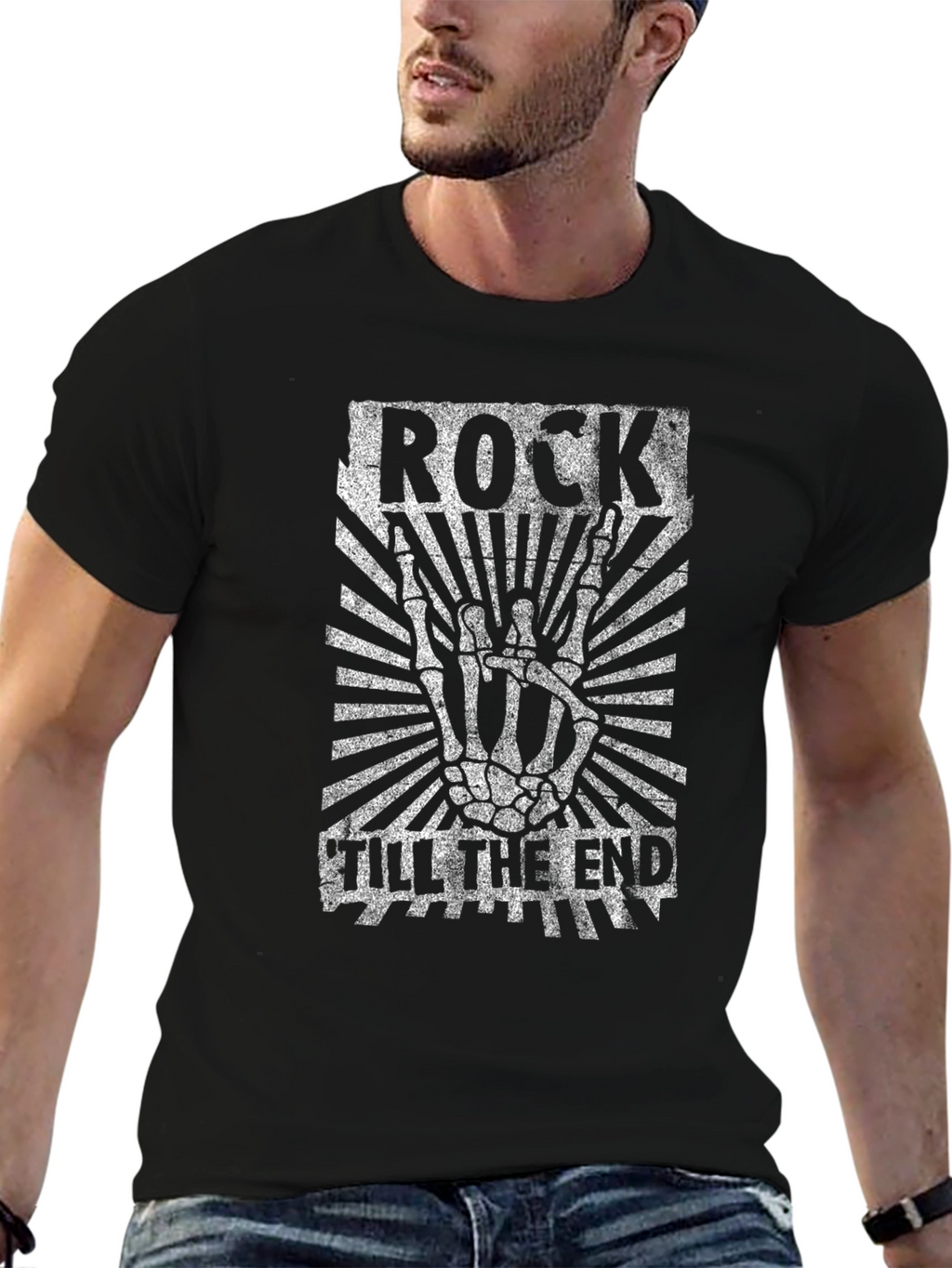 Rock Til the End T-Shirt - Skeleton Hand