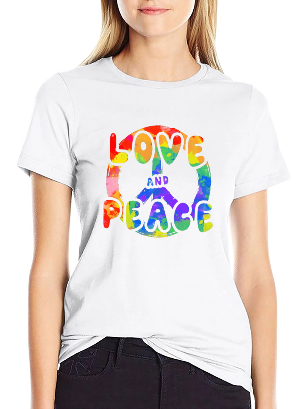 Love and Peace Rainbow Graphic T-Shirt
