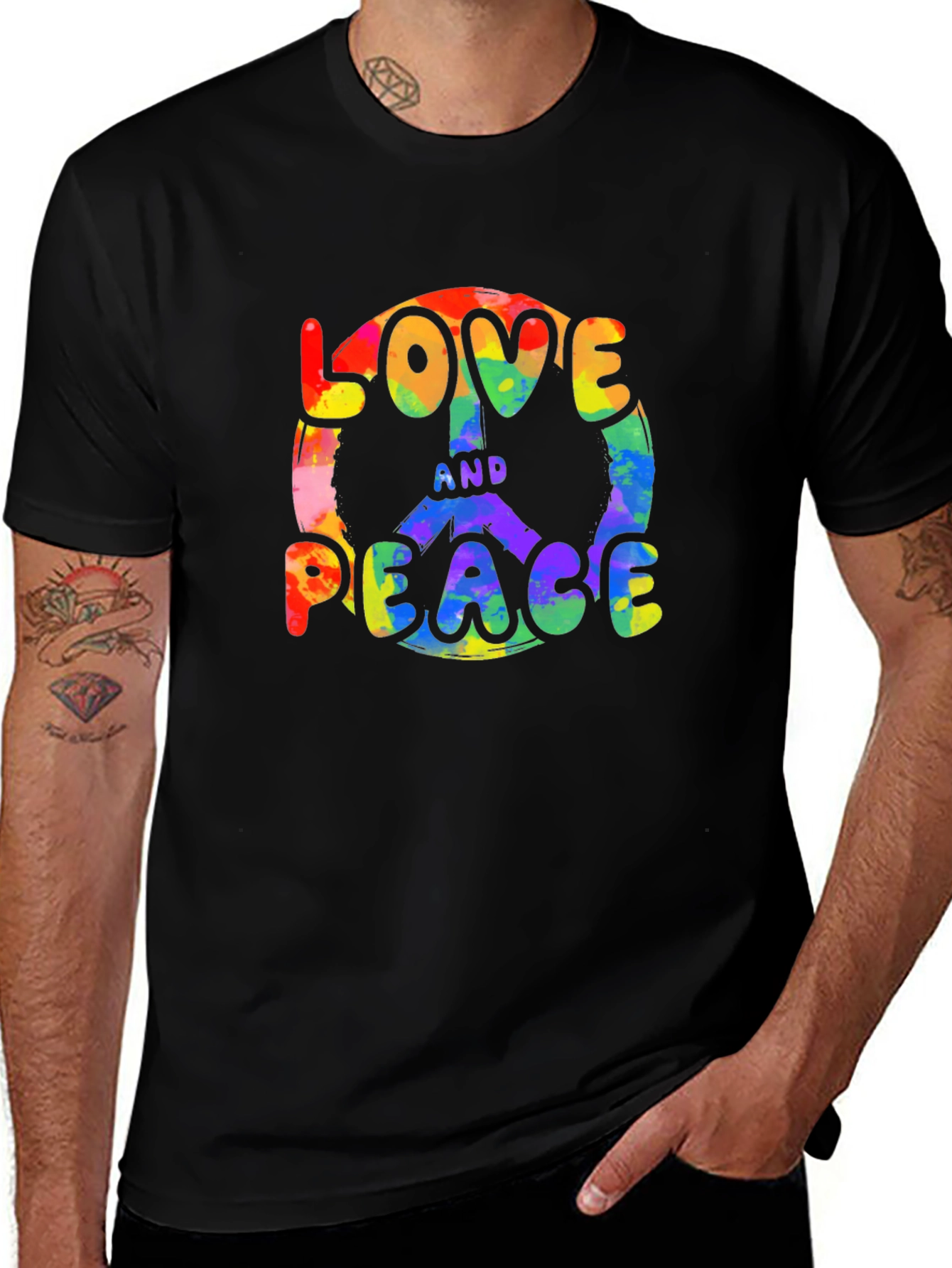 Love and Peace Rainbow Graphic T-Shirt
