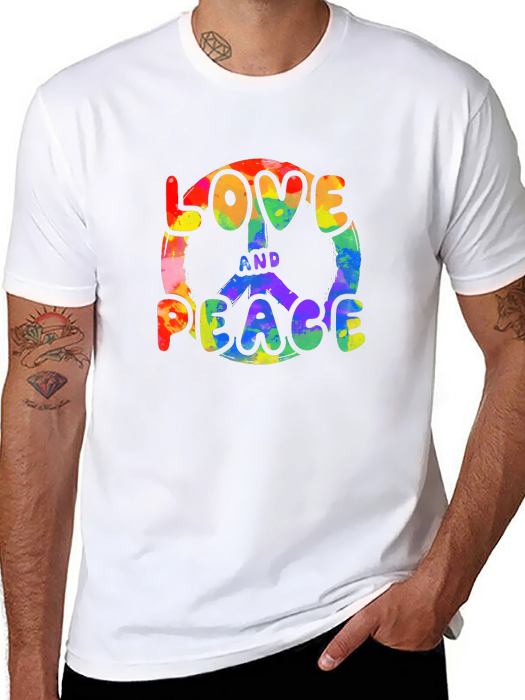 Love and Peace Rainbow Graphic T-Shirt