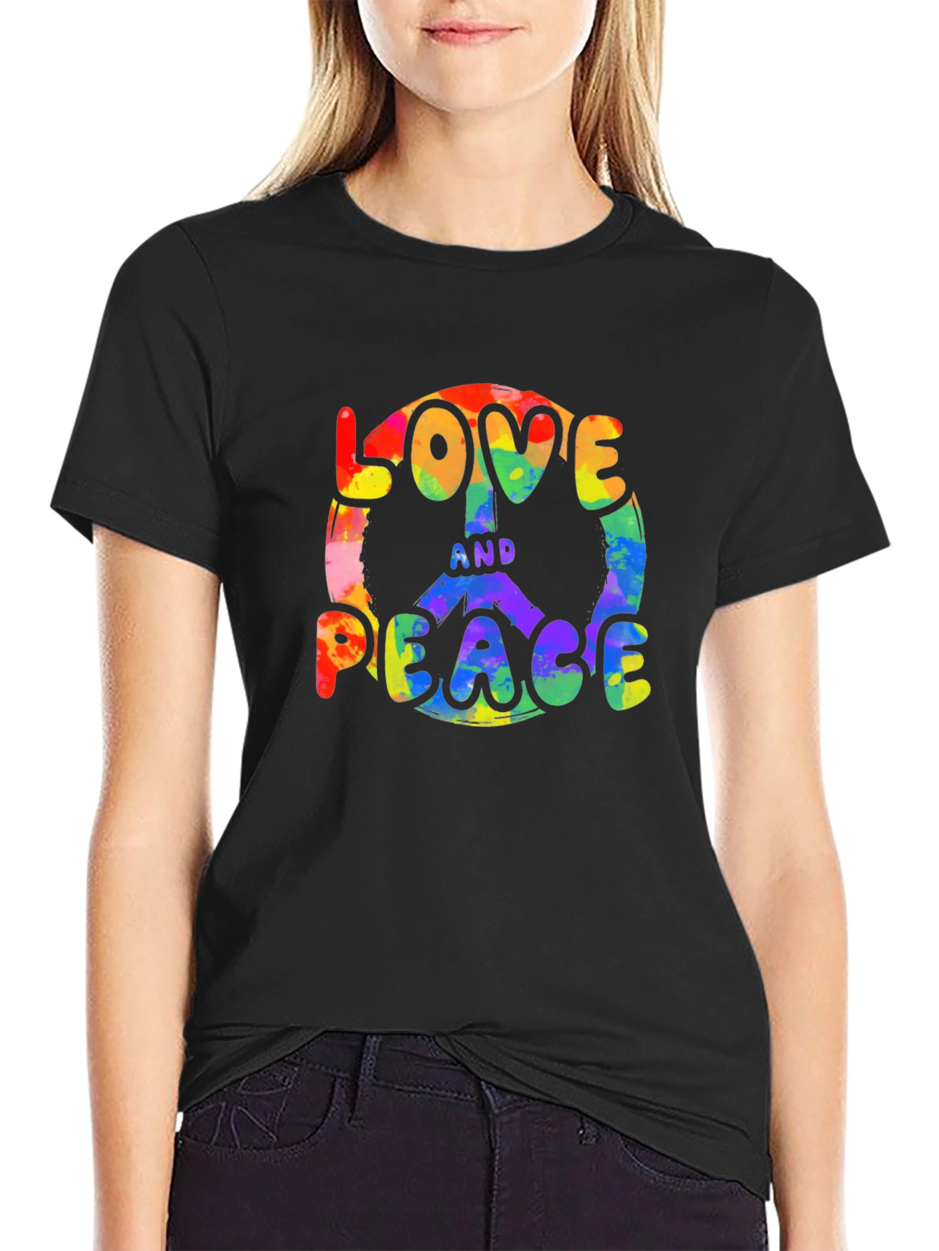 Love and Peace Rainbow Graphic T-Shirt