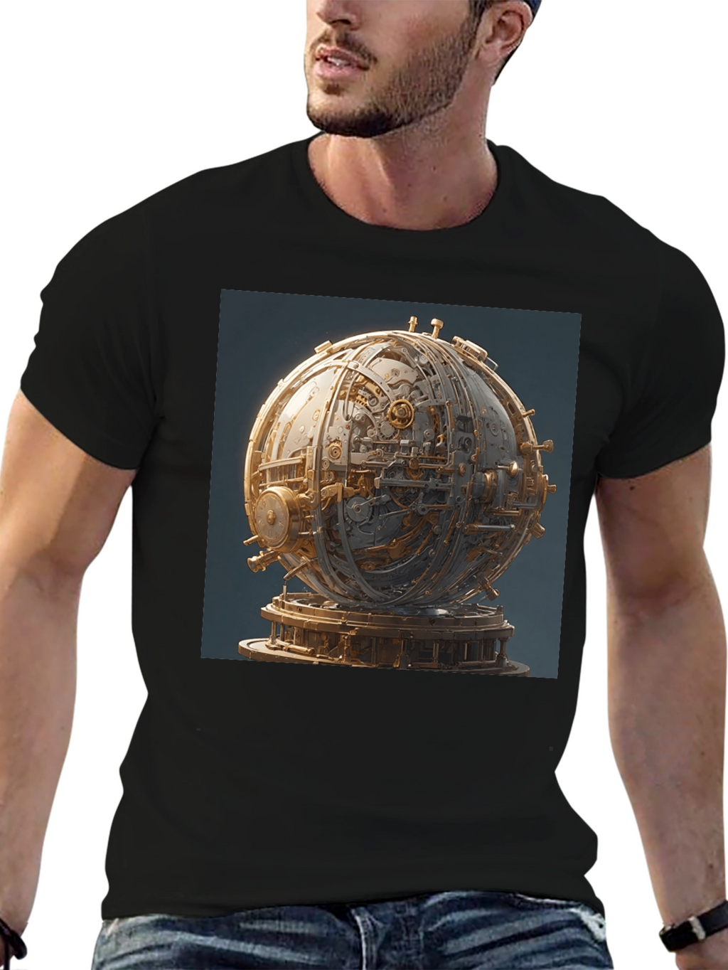 Steampunk Orb Graphic Black T-Shirt