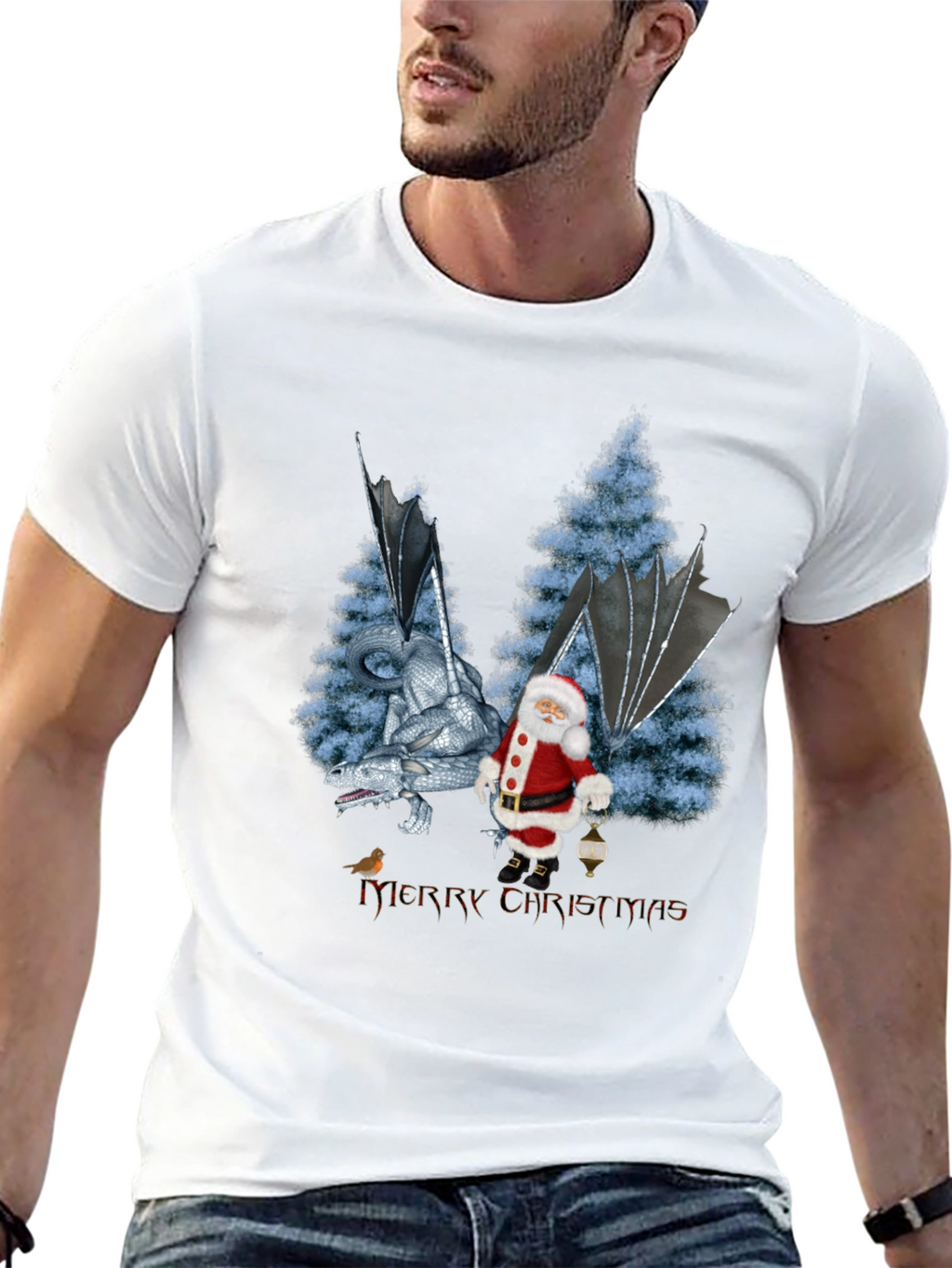 Dragon and Santa Christmas Tee