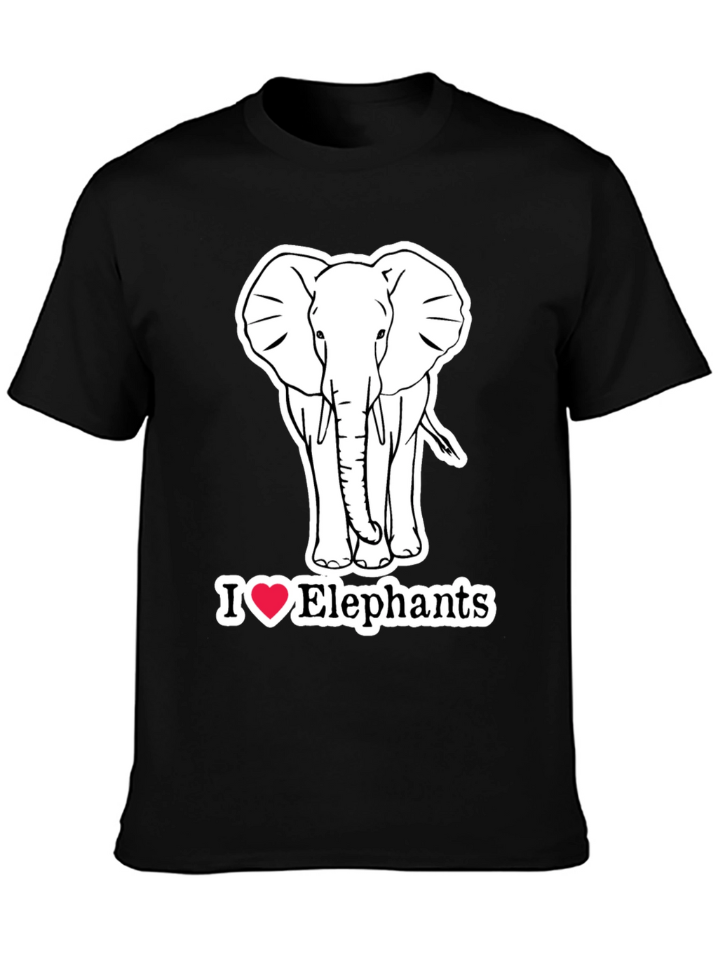 I Love Elephants Graphic T-Shirt - Black Cotton Tee