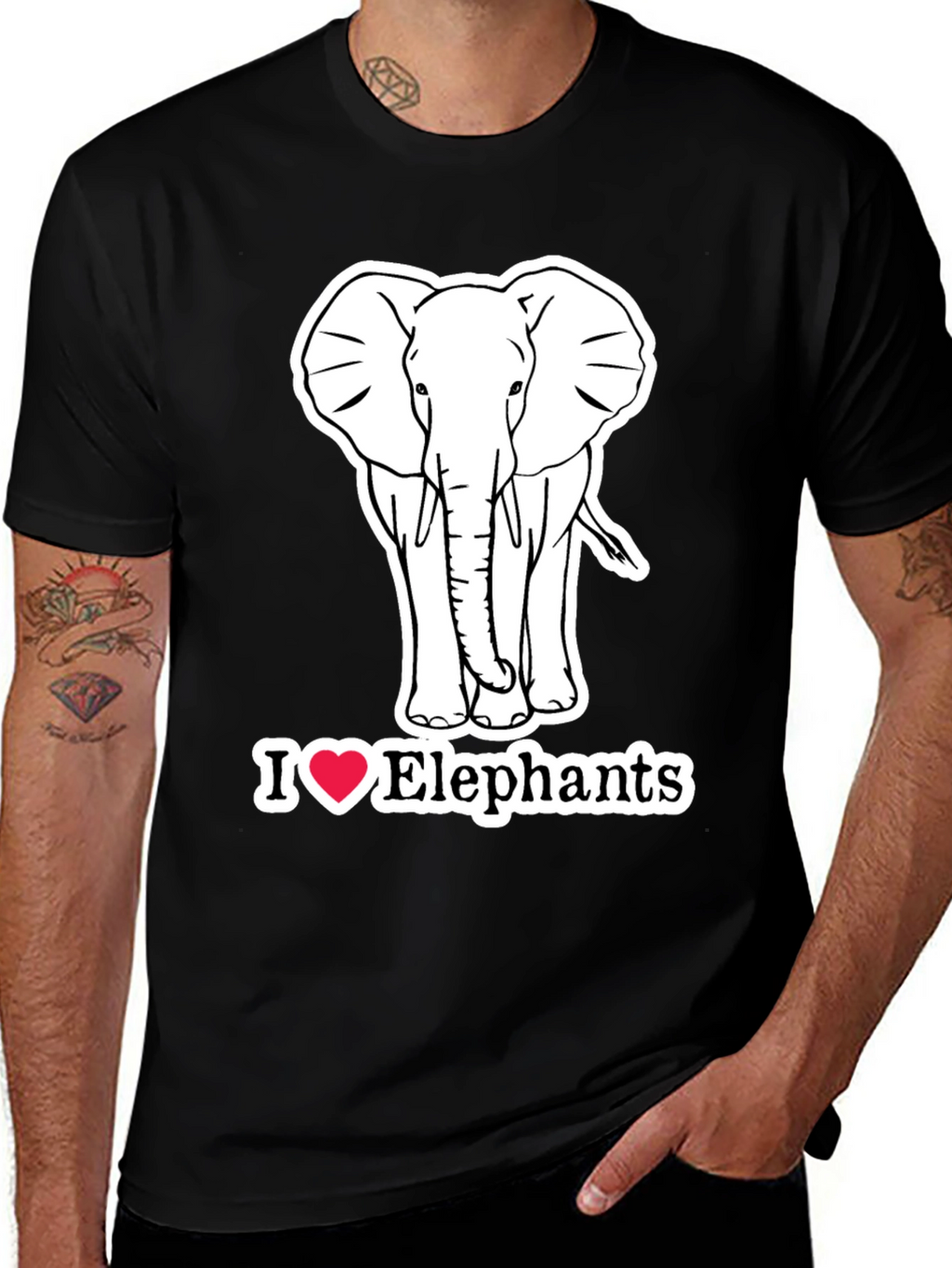 I Love Elephants Graphic T-Shirt - Black Cotton Tee