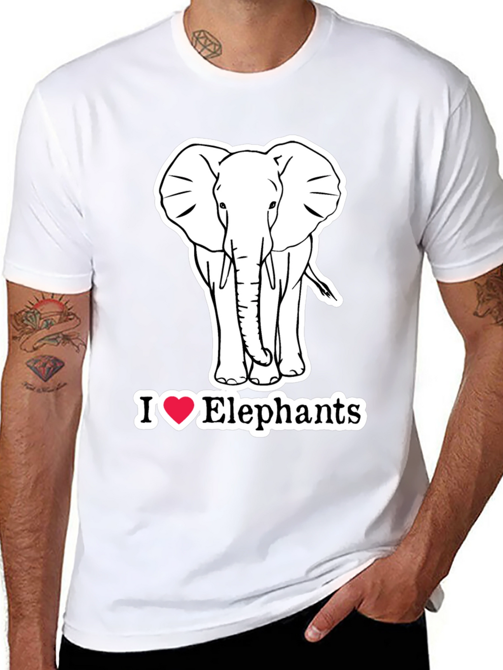 I Love Elephants Graphic T-Shirt - Black Cotton Tee