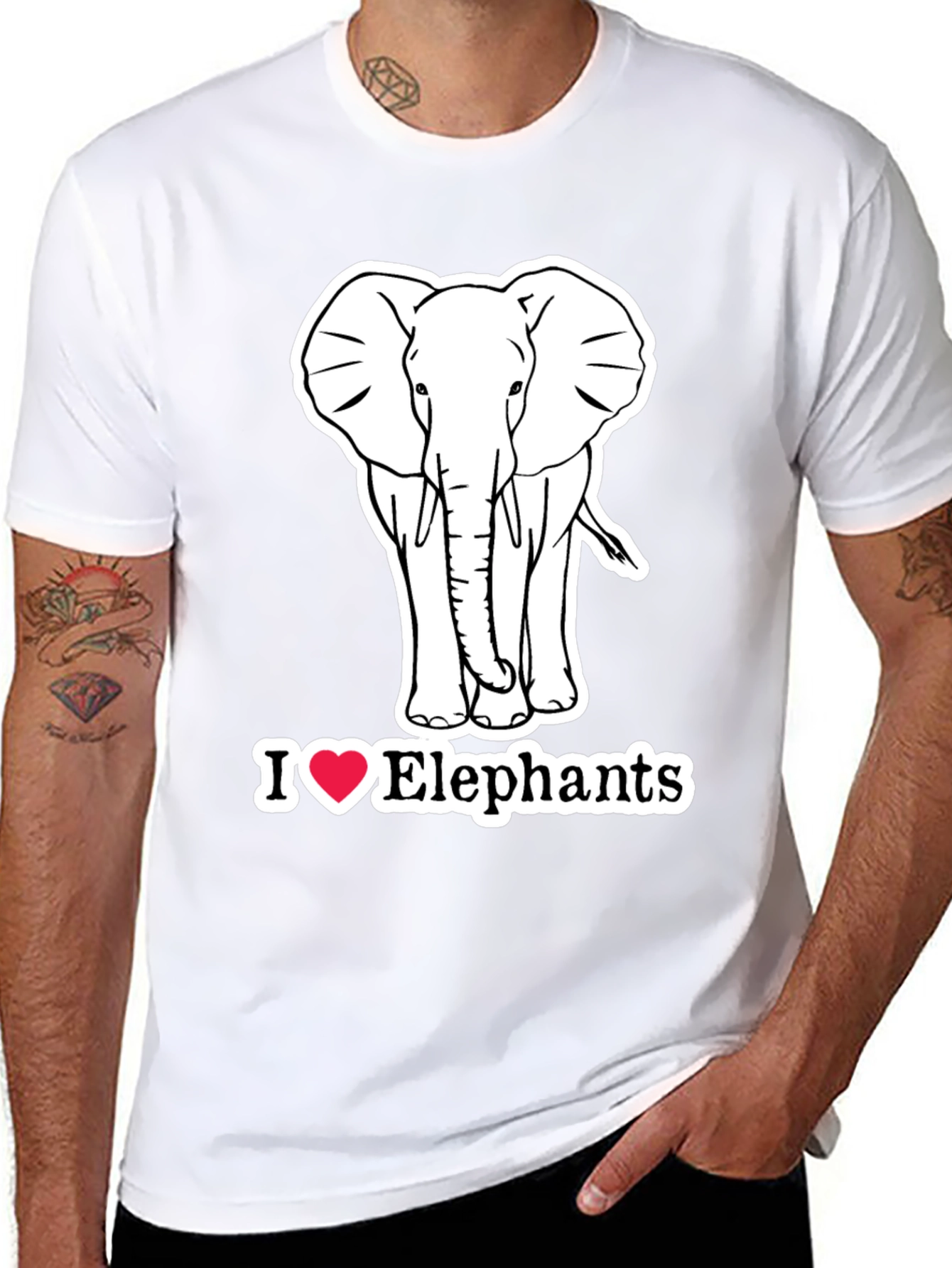 I Love Elephants Graphic T-Shirt - Black Cotton Tee