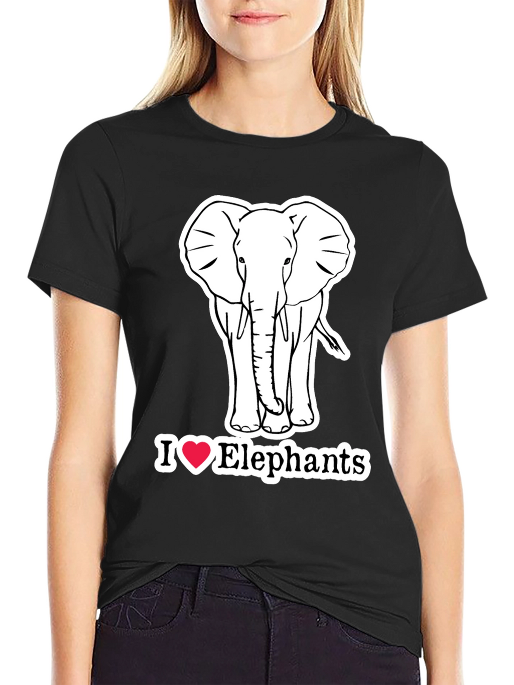 I Love Elephants Graphic T-Shirt - Black Cotton Tee
