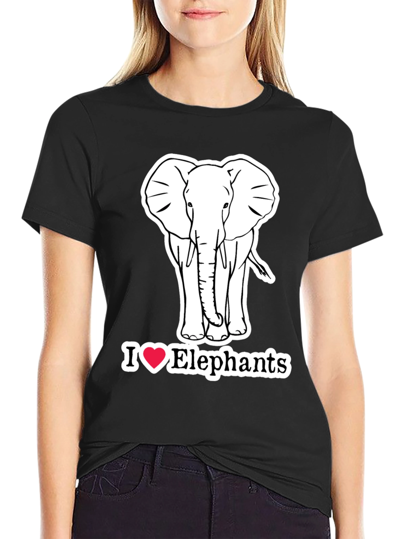 I Love Elephants Graphic T-Shirt - Black Cotton Tee