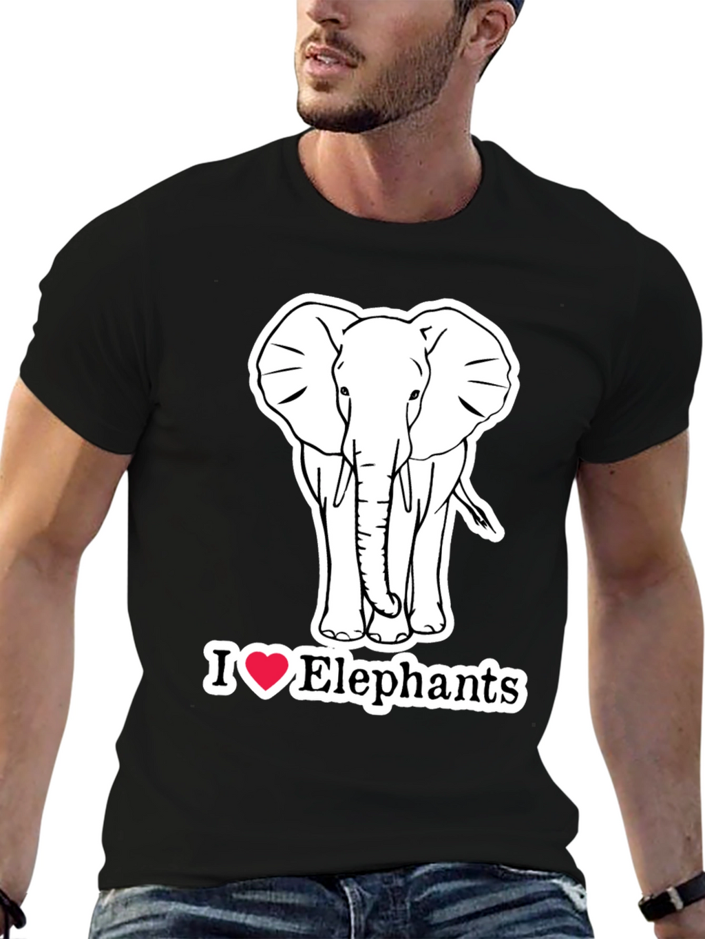 I Love Elephants Graphic T-Shirt - Black Cotton Tee