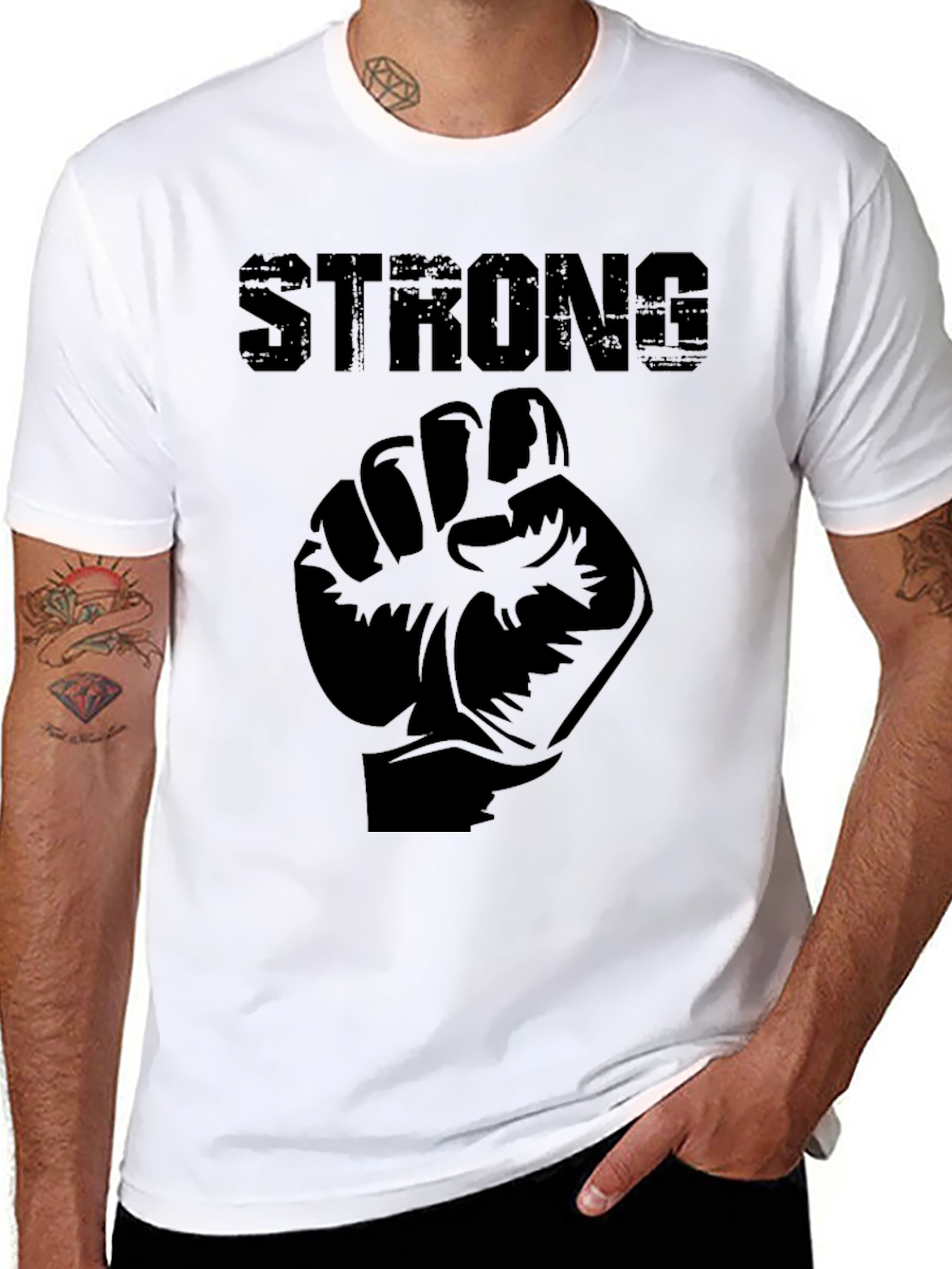 Strong Fist Graphic Print Mens Black T-Shirt