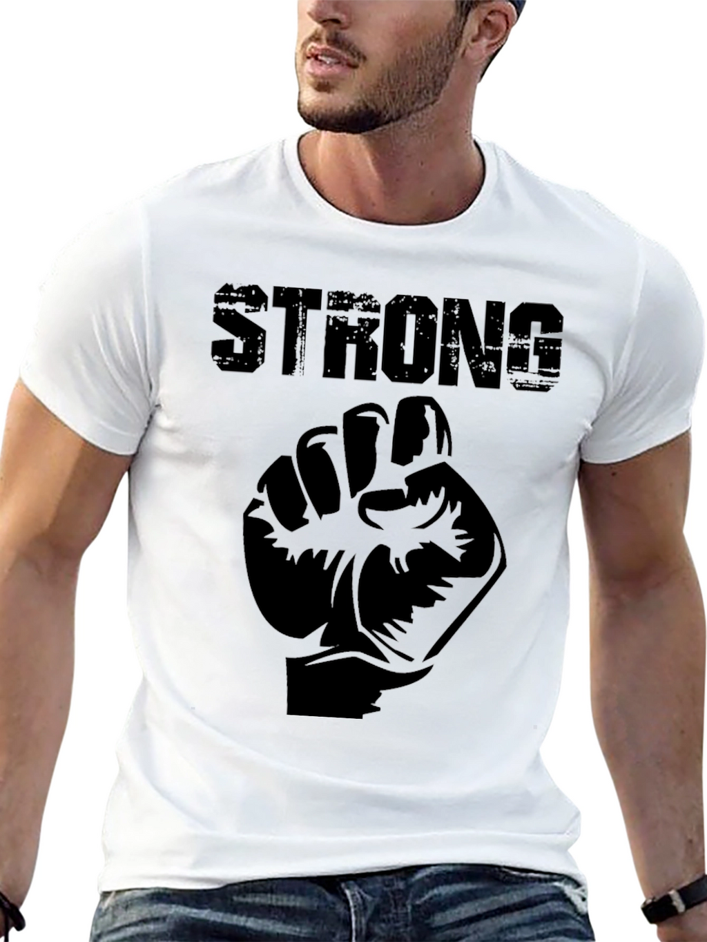 Strong Fist Graphic Print Mens Black T-Shirt