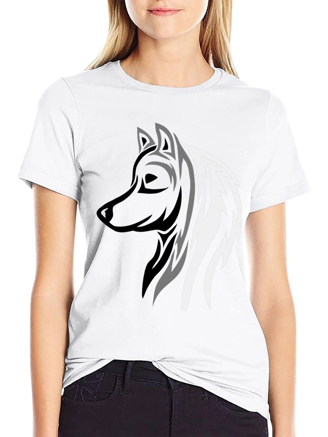 Wolf Graphic Print Tee - Stylish Mens Black T-Shirt