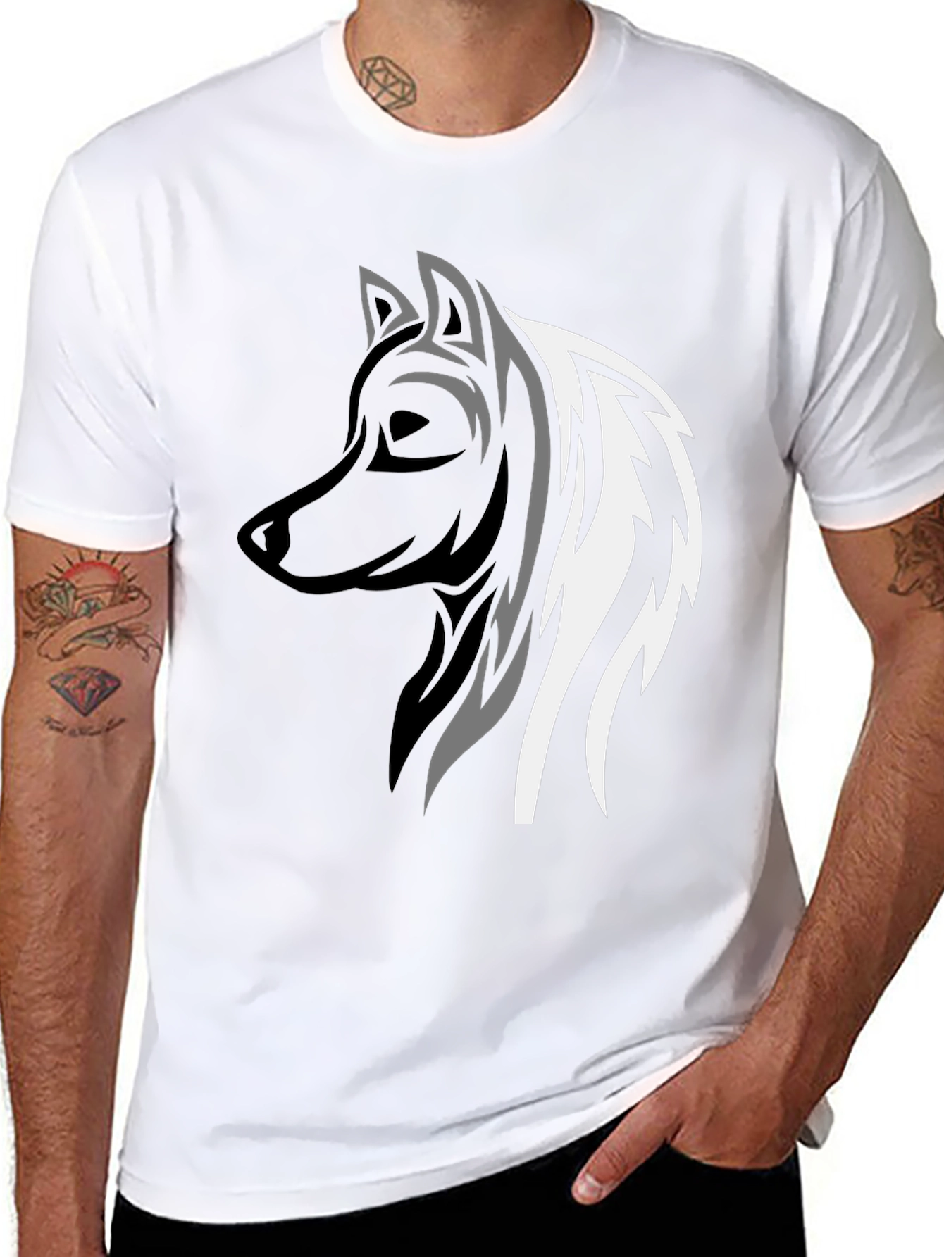 Wolf Graphic Print Tee - Stylish Mens Black T-Shirt
