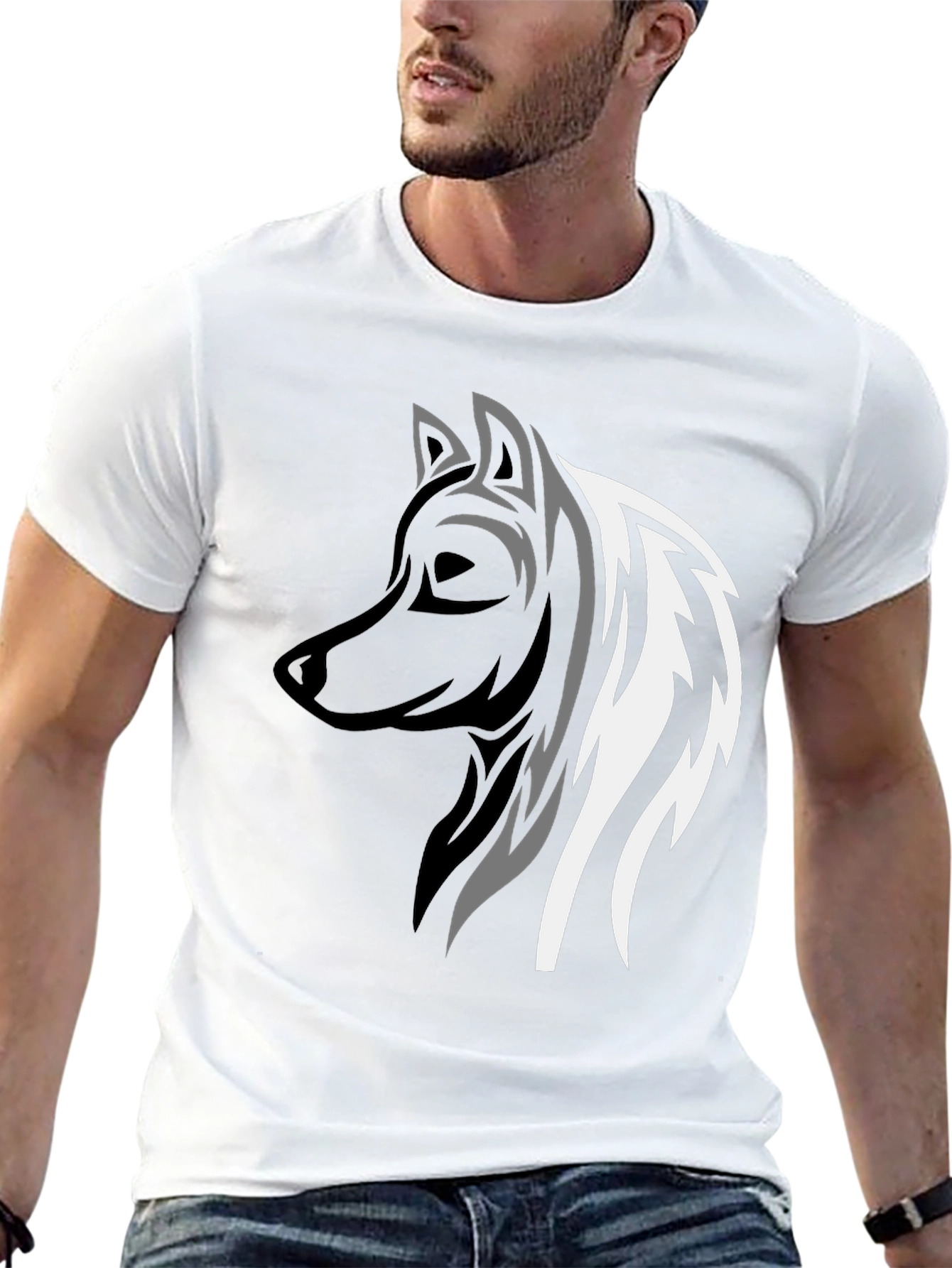 Wolf Graphic Print Tee - Stylish Mens Black T-Shirt