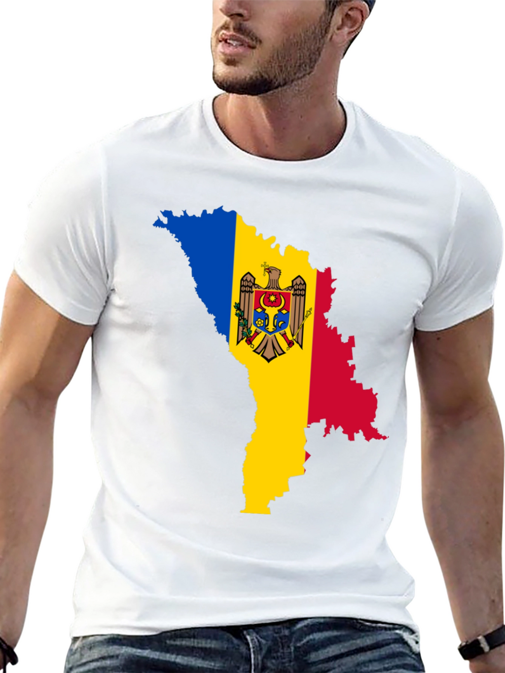 Moldova Flag Map T-Shirt - Black