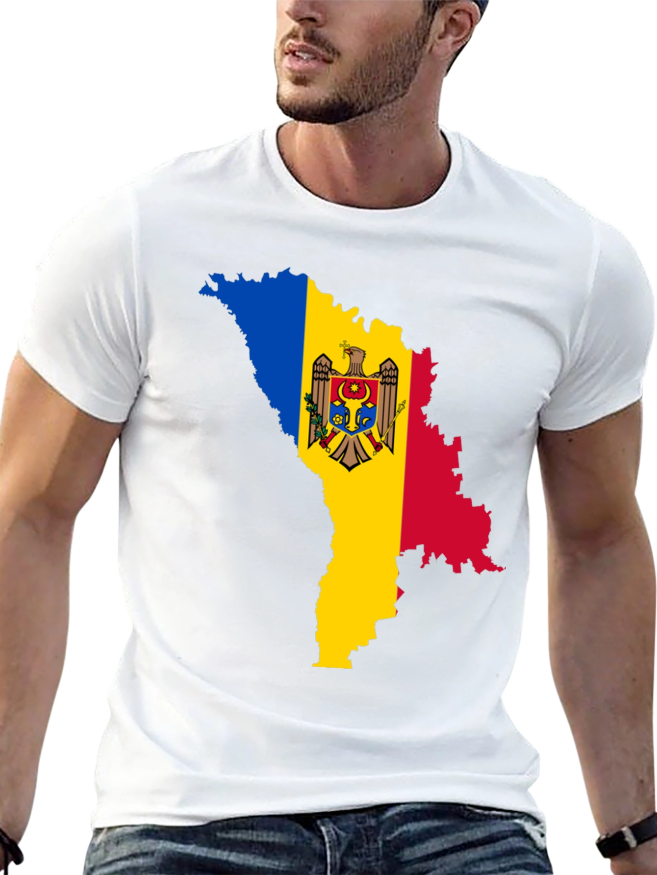 Moldova Flag Map T-Shirt - Black