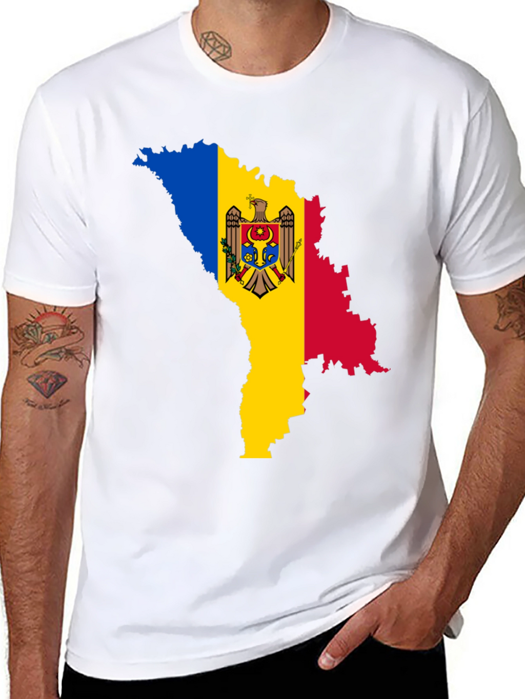 Moldova Flag Map T-Shirt - Black