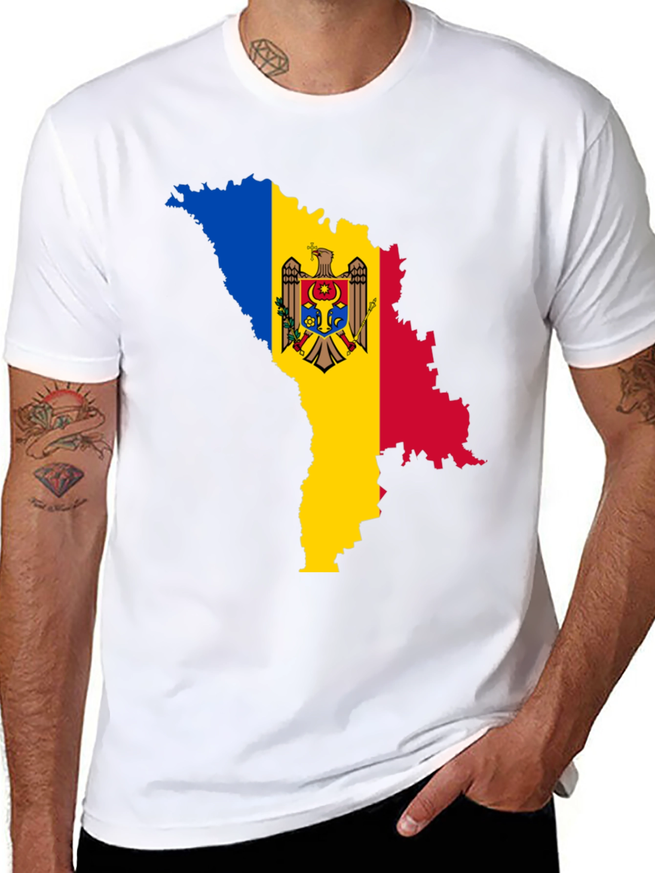 Moldova Flag Map T-Shirt - Black