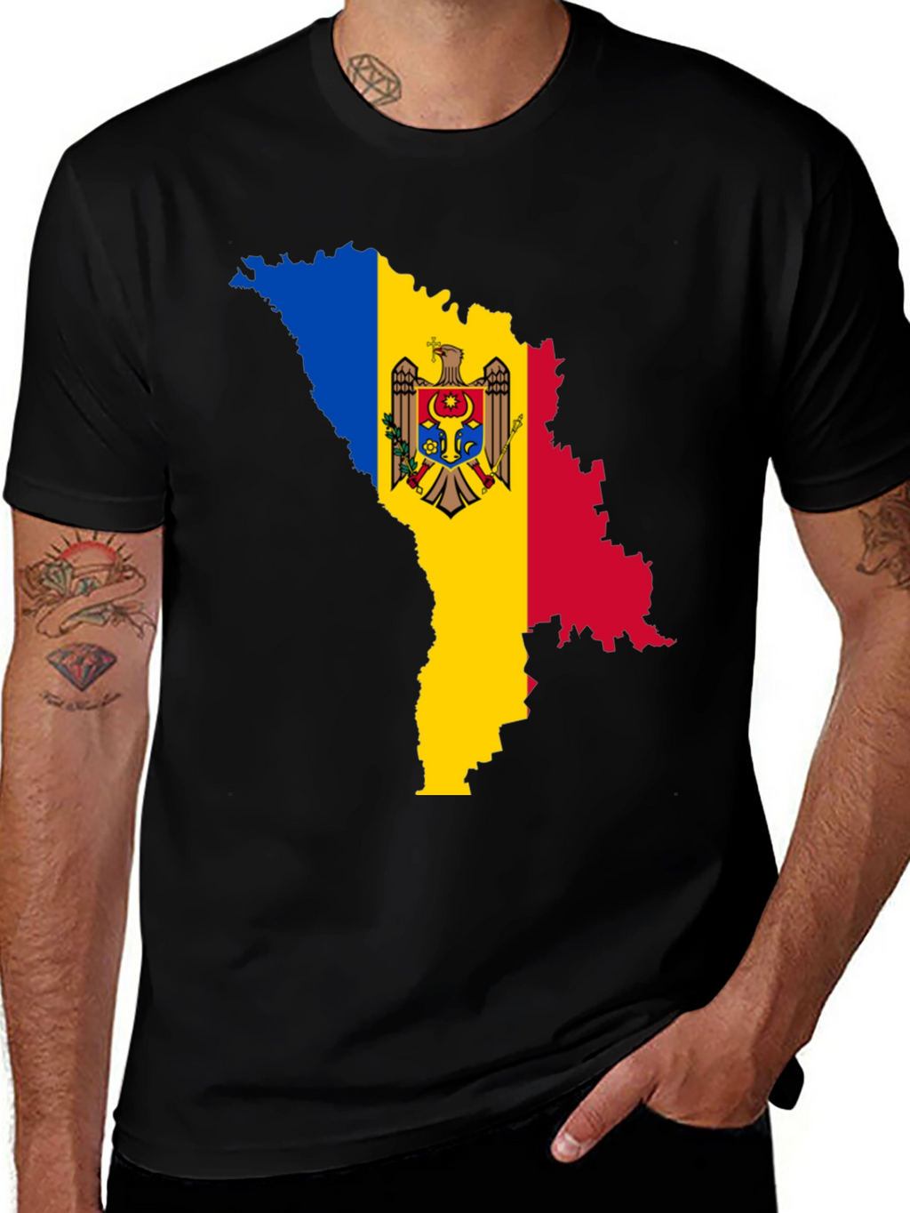 Moldova Flag Map T-Shirt - Black