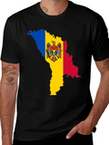 Moldova Flag Map T-Shirt - Black