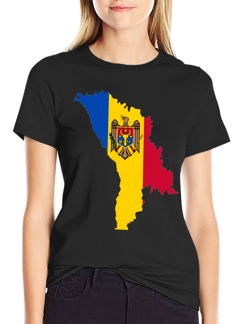 Moldova Flag Map T-Shirt - Black