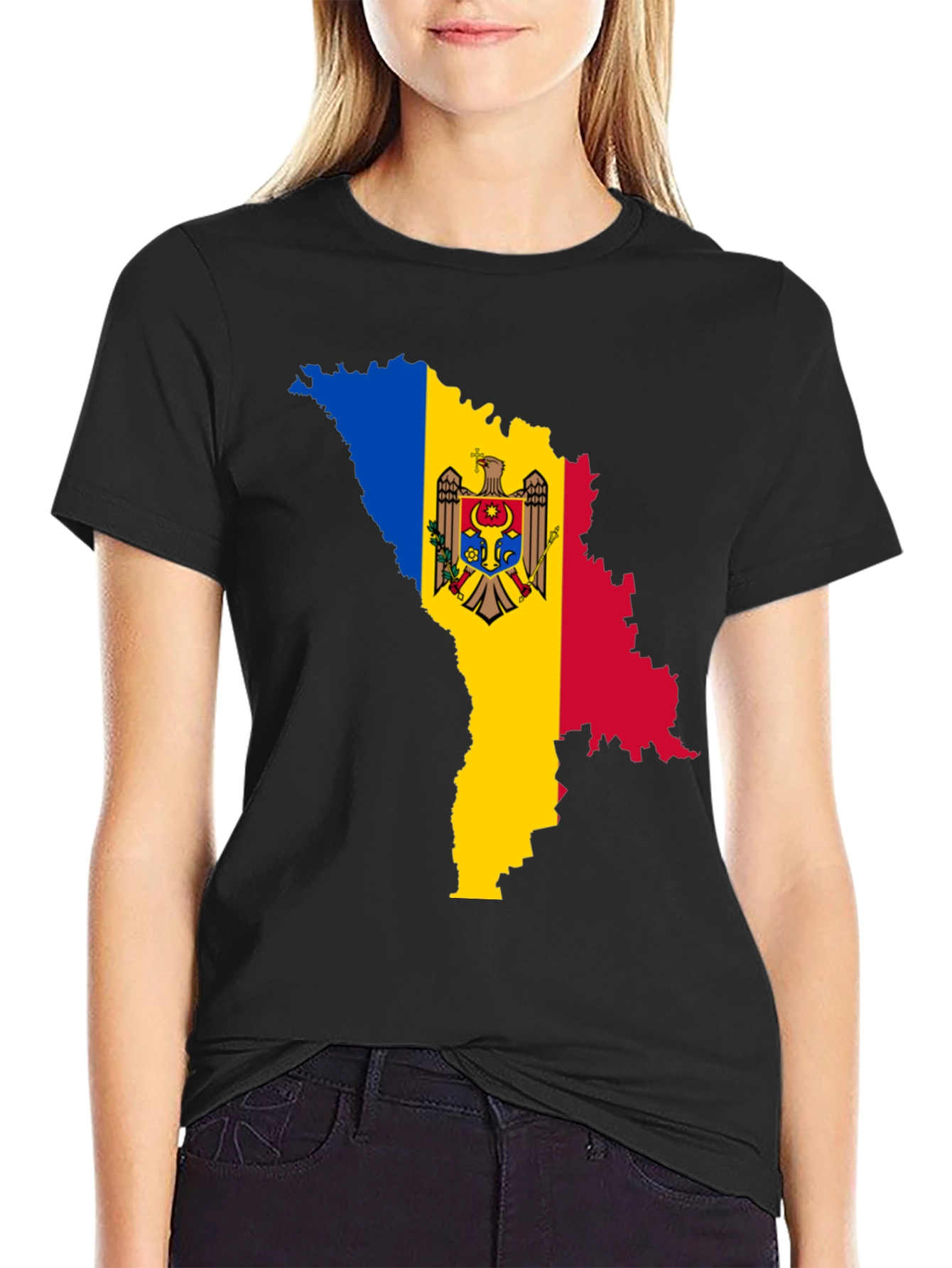 Moldova Flag Map T-Shirt - Black
