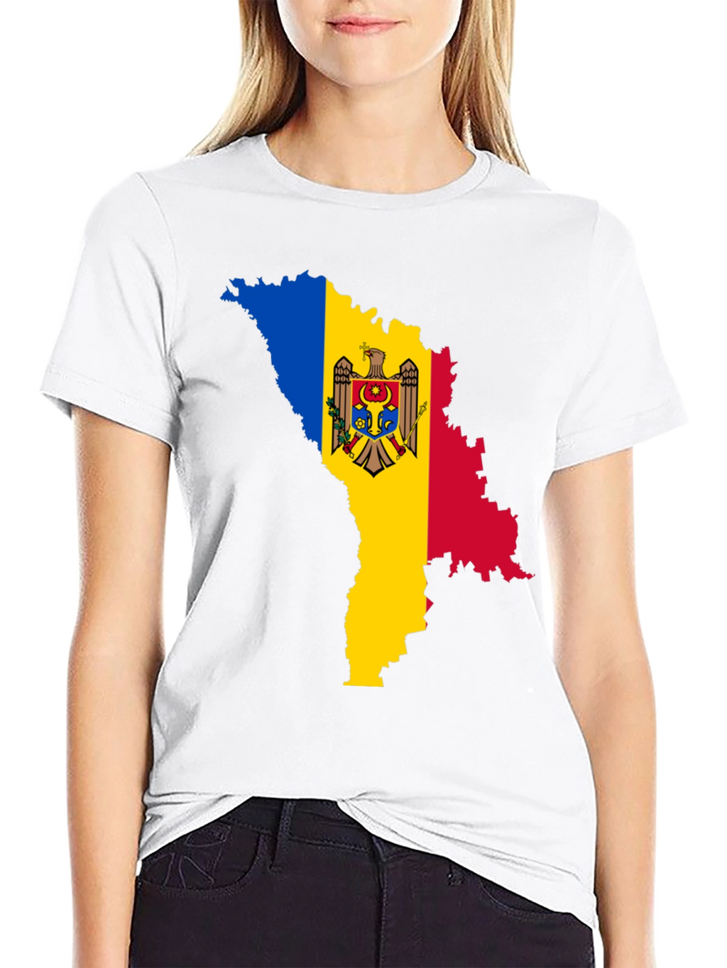 Moldova Flag Map T-Shirt - Black