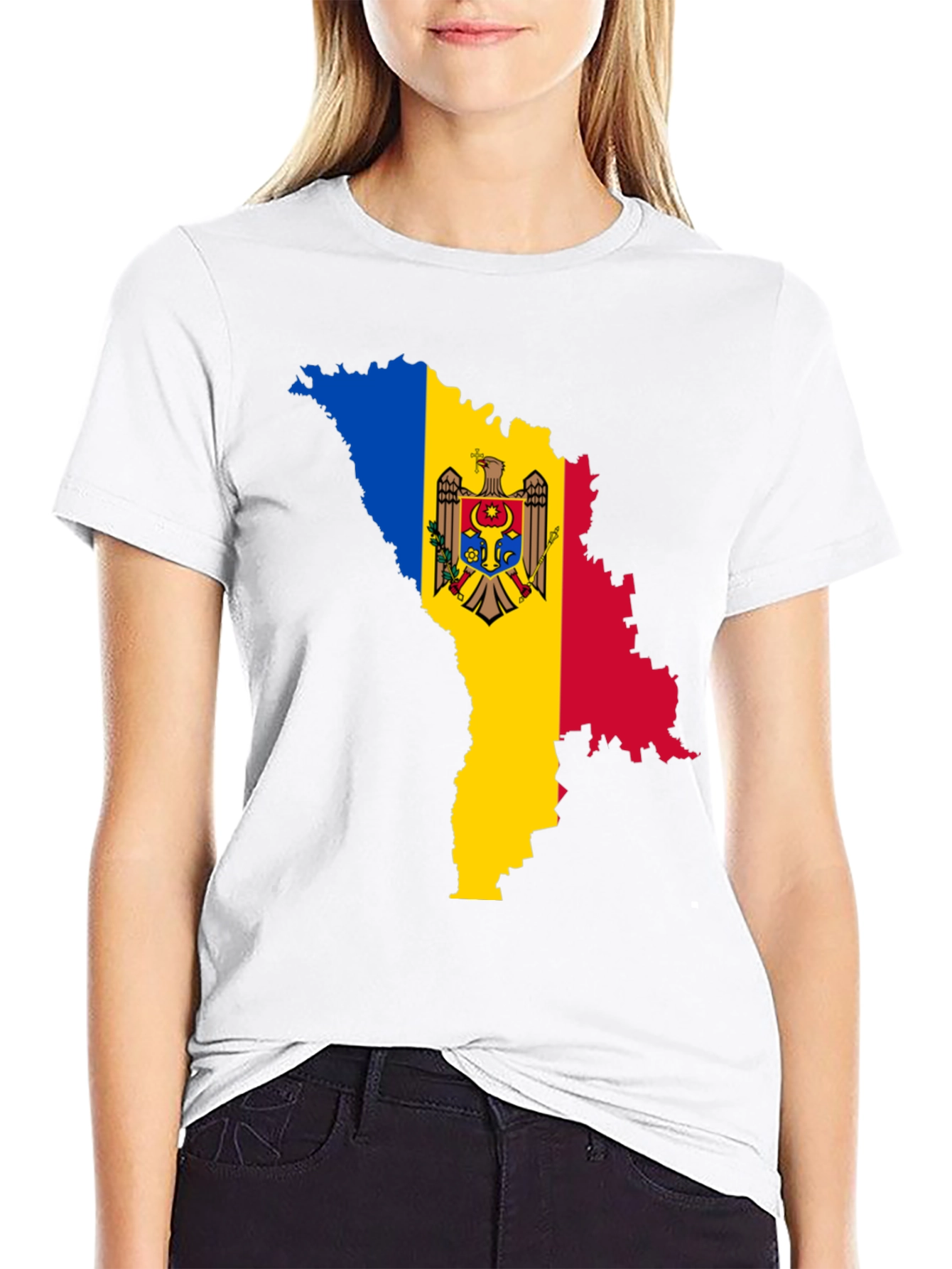 Moldova Flag Map T-Shirt - Black