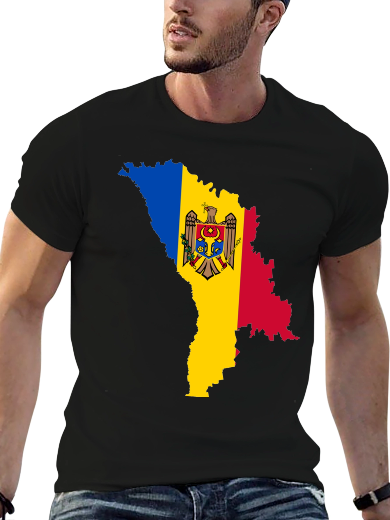 Moldova Flag Map T-Shirt - Black