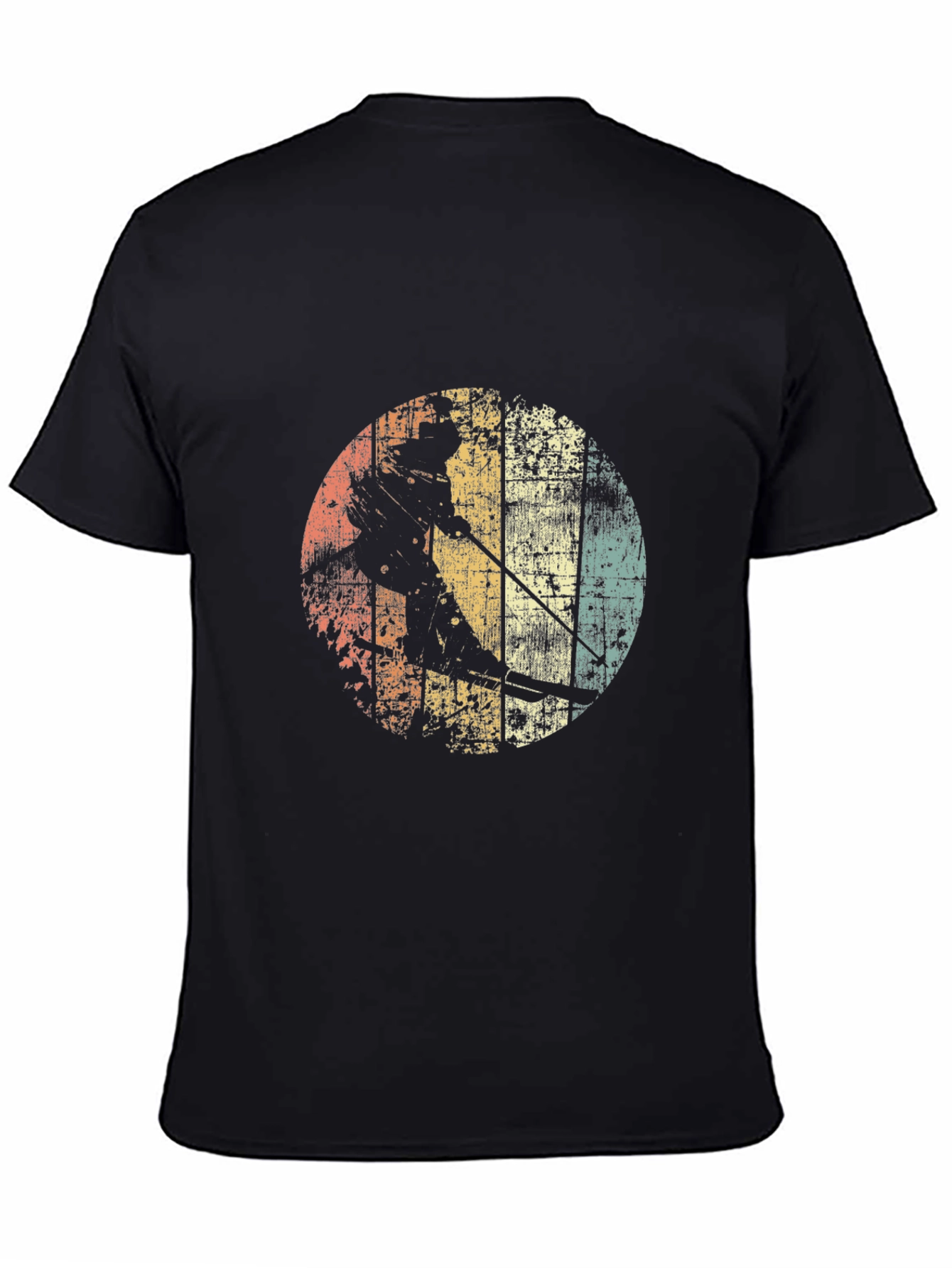 Retro Skiing Graphic Tee - Black Cotton T-Shirt