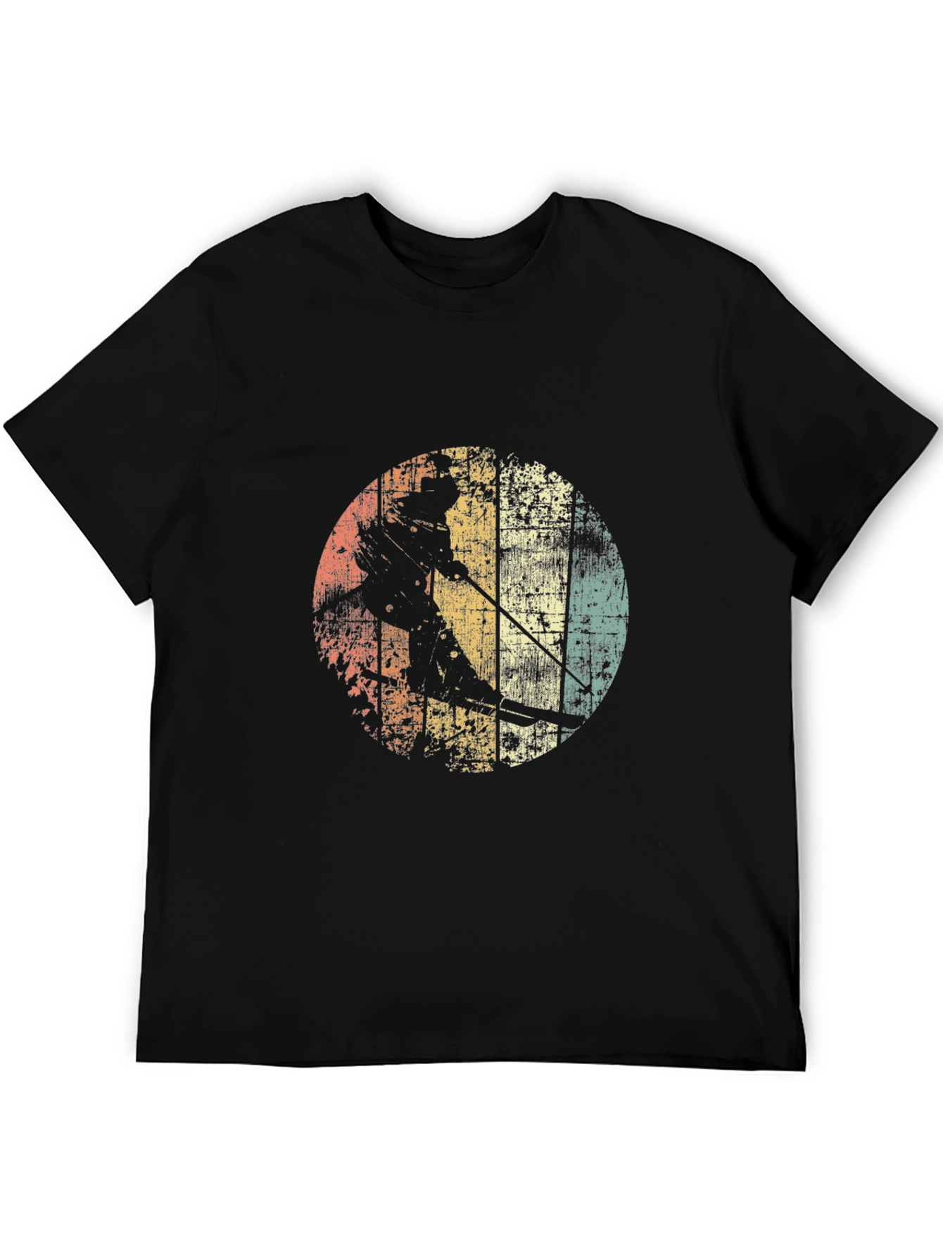 Retro Skiing Graphic Tee - Black Cotton T-Shirt