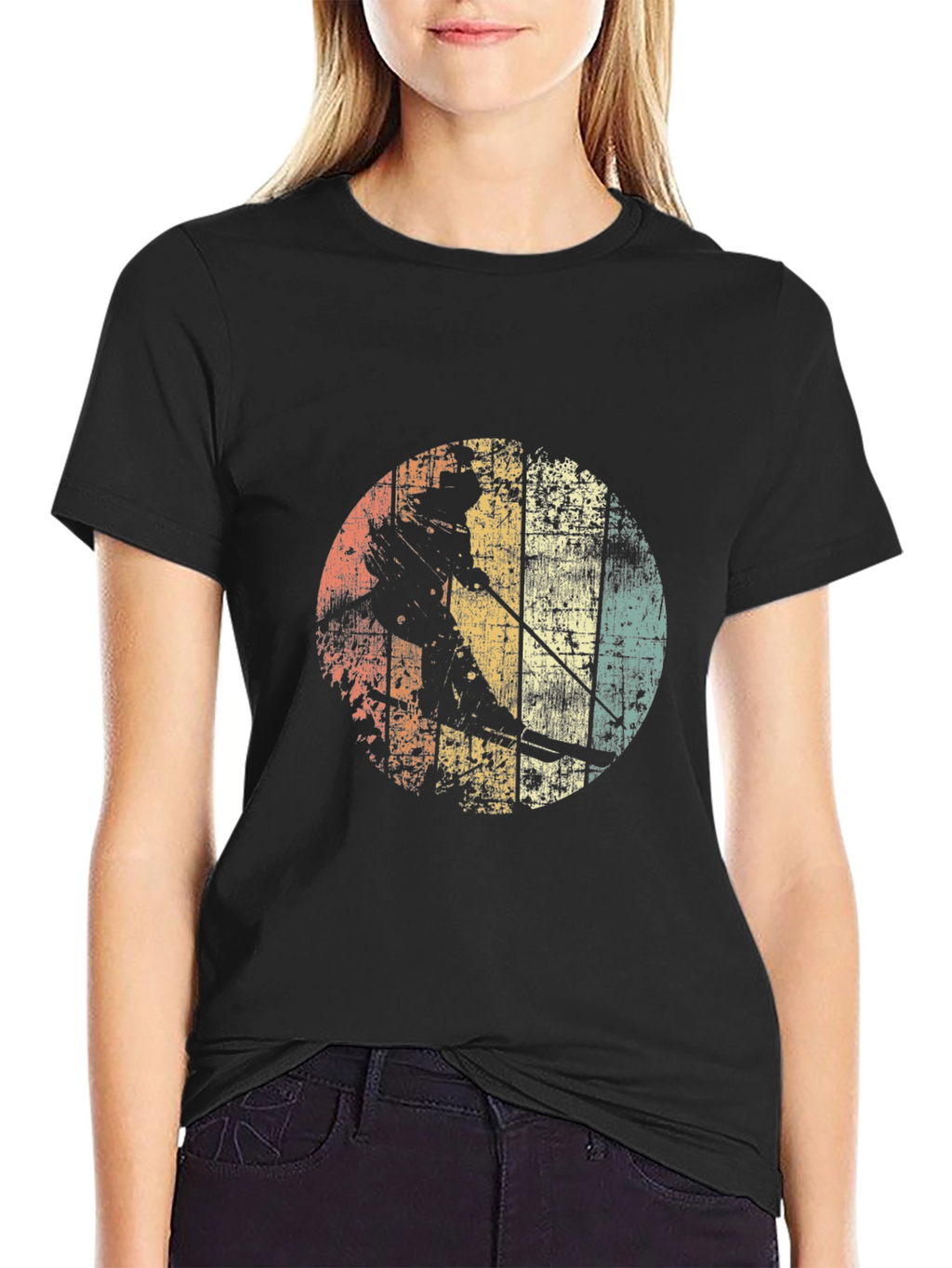 Retro Skiing Graphic Tee - Black Cotton T-Shirt