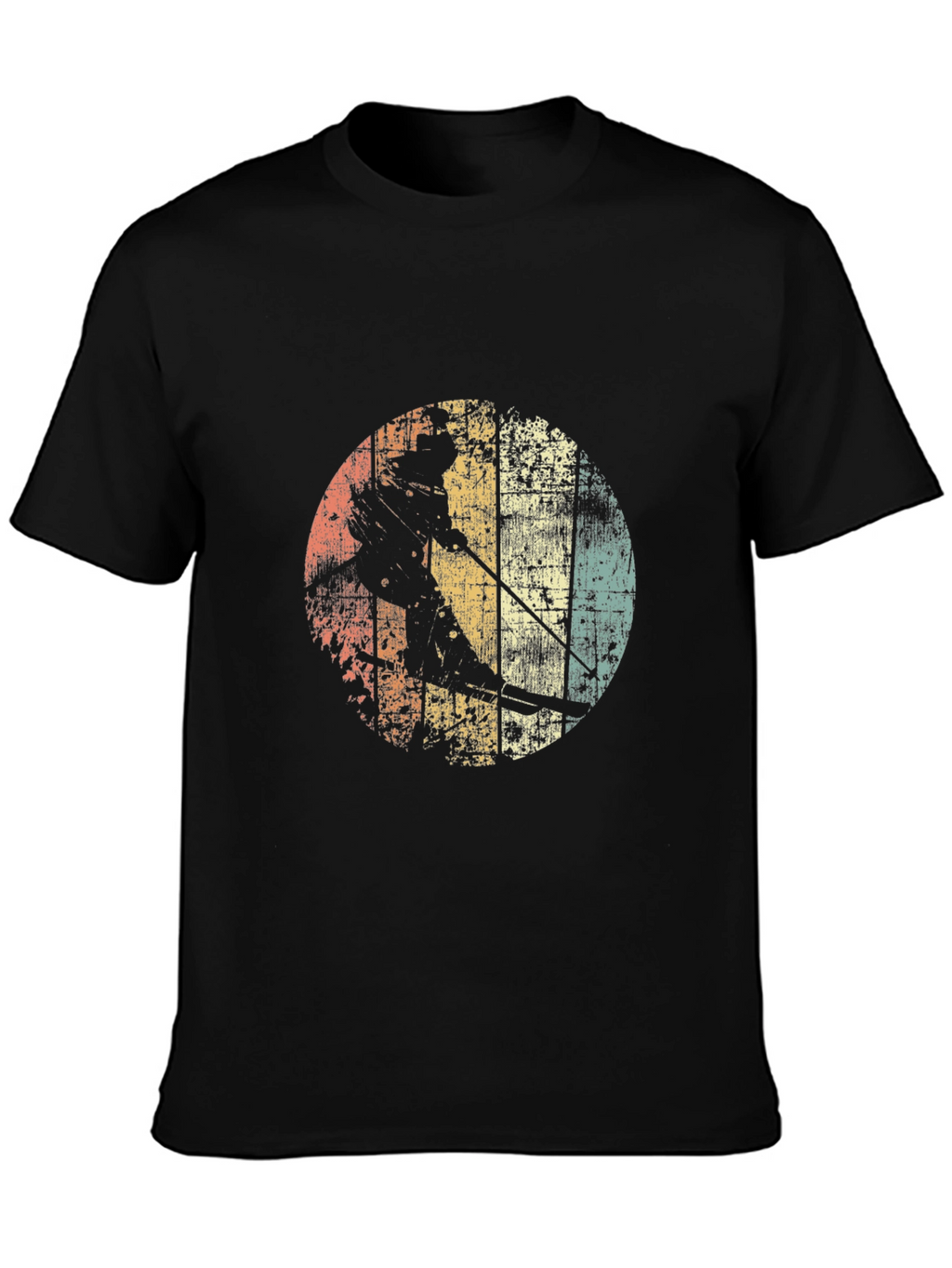 Retro Skiing Graphic Tee - Black Cotton T-Shirt