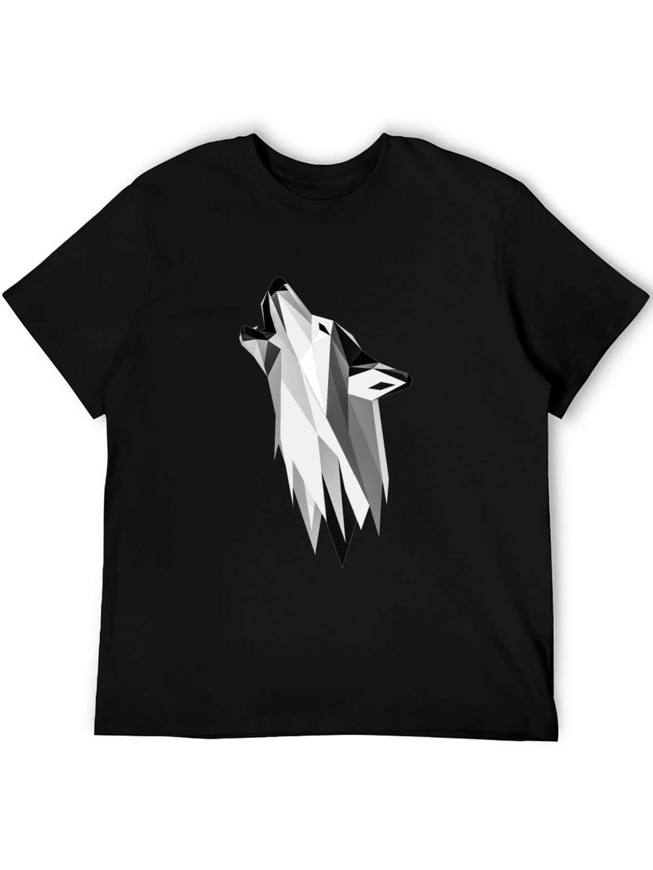 Geometric Wolf Graphic Tee - Black Short Sleeve Shirt