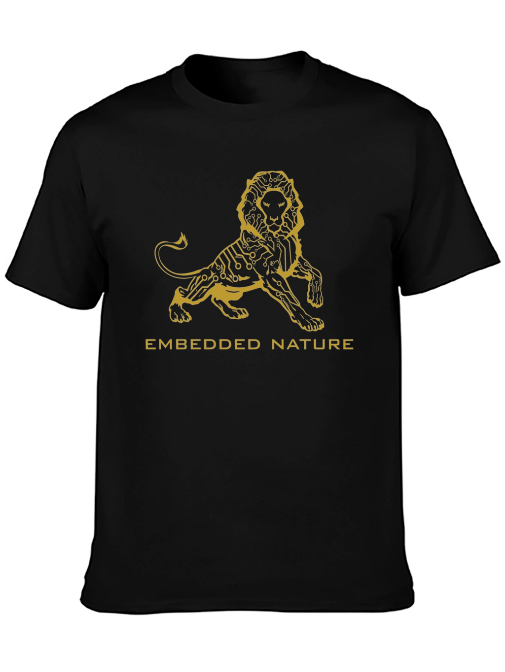 Embedded Nature Lion Graphic Tee - Stylish Black T-Shirt