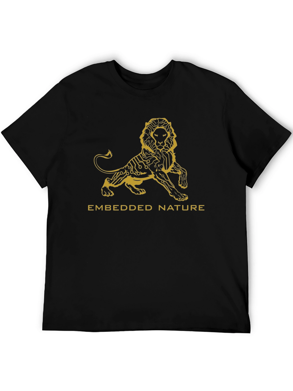 Embedded Nature Lion Graphic Tee - Stylish Black T-Shirt