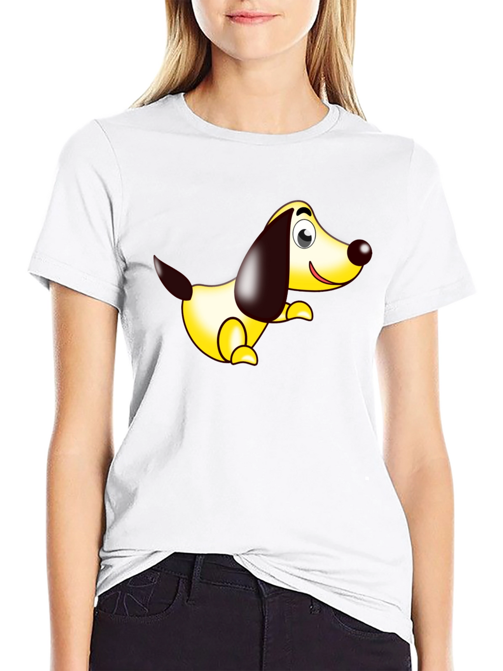 Cartoon Dog Graphic Tee - Black Comfort Fit
