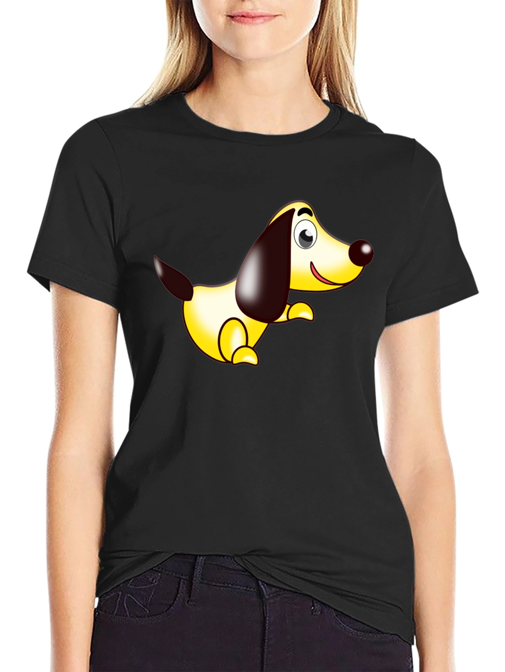 Cartoon Dog Graphic Tee - Black Comfort Fit