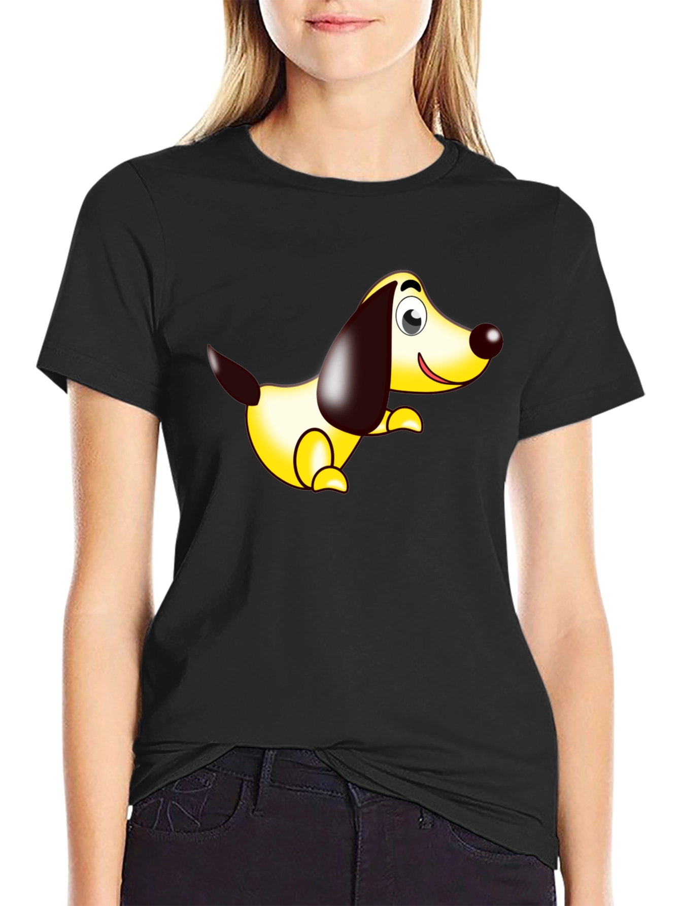 Cartoon Dog Graphic Tee - Black Comfort Fit