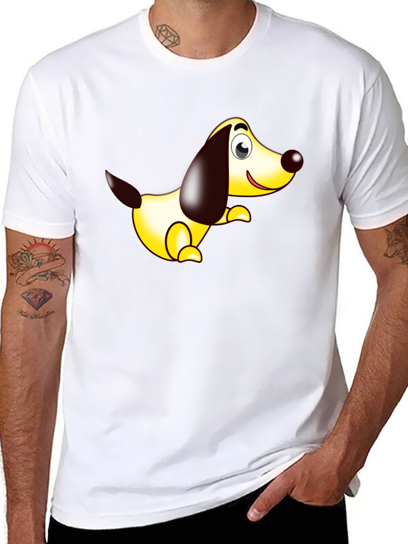 Cartoon Dog Graphic Tee - Black Comfort Fit