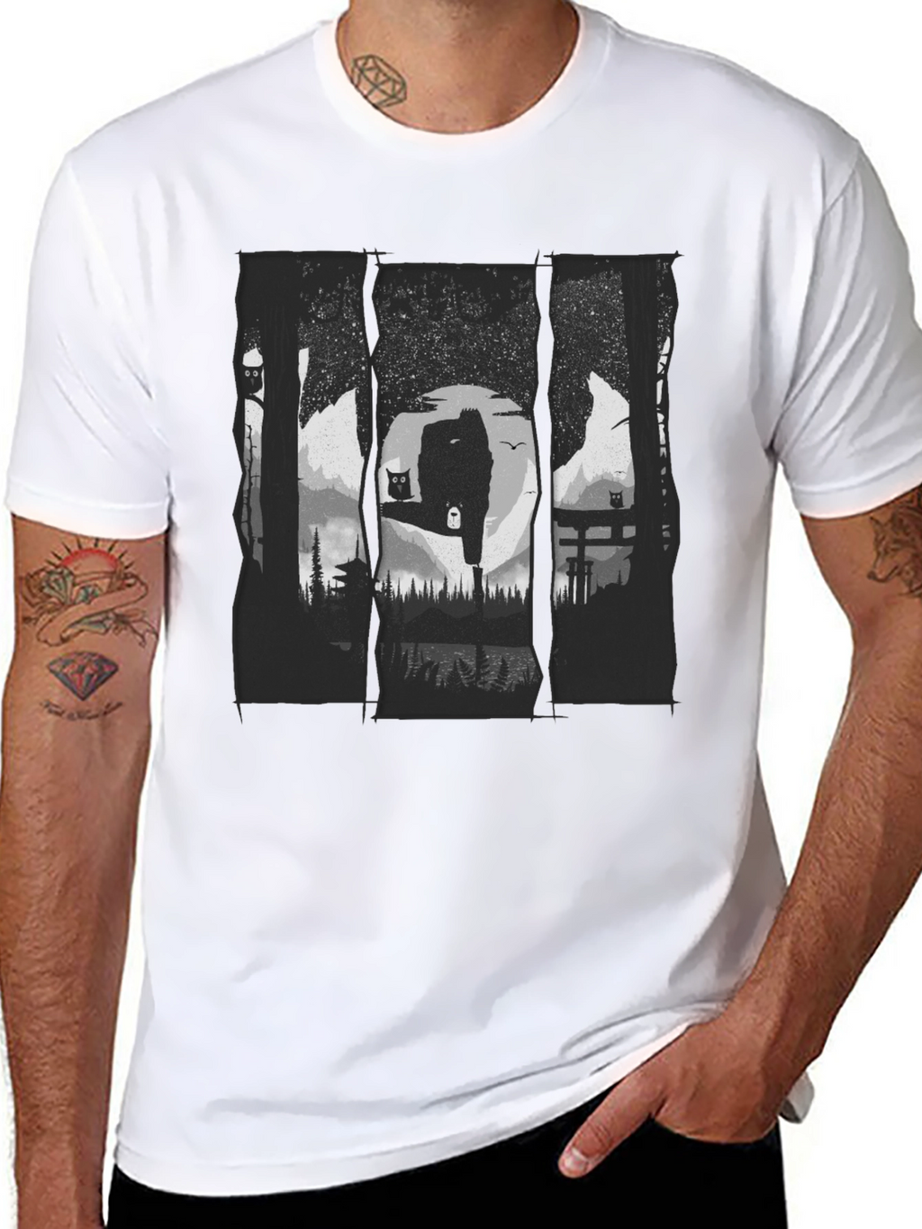 Nature Owl Graphic Black T-Shirt