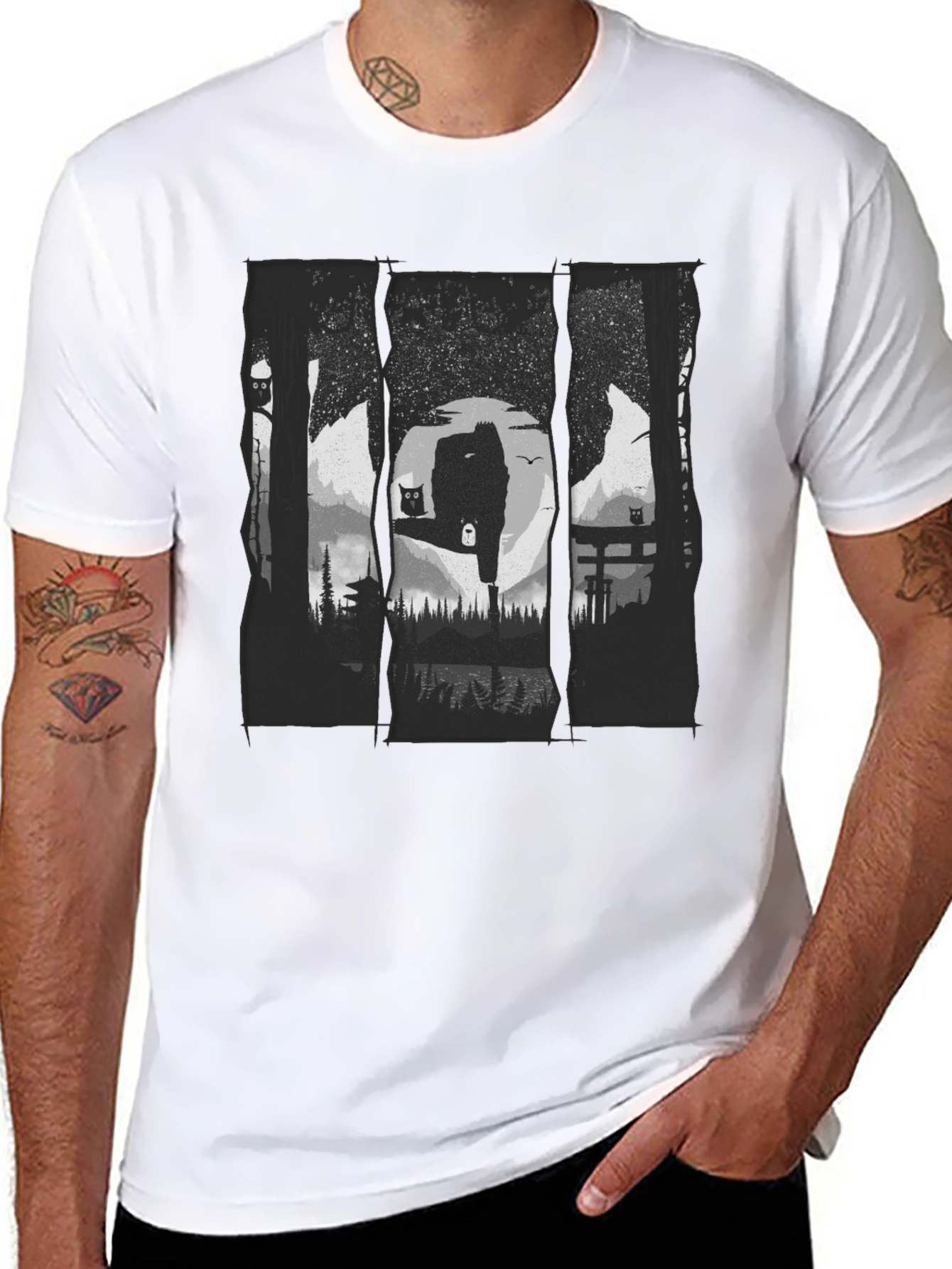 Nature Owl Graphic Black T-Shirt