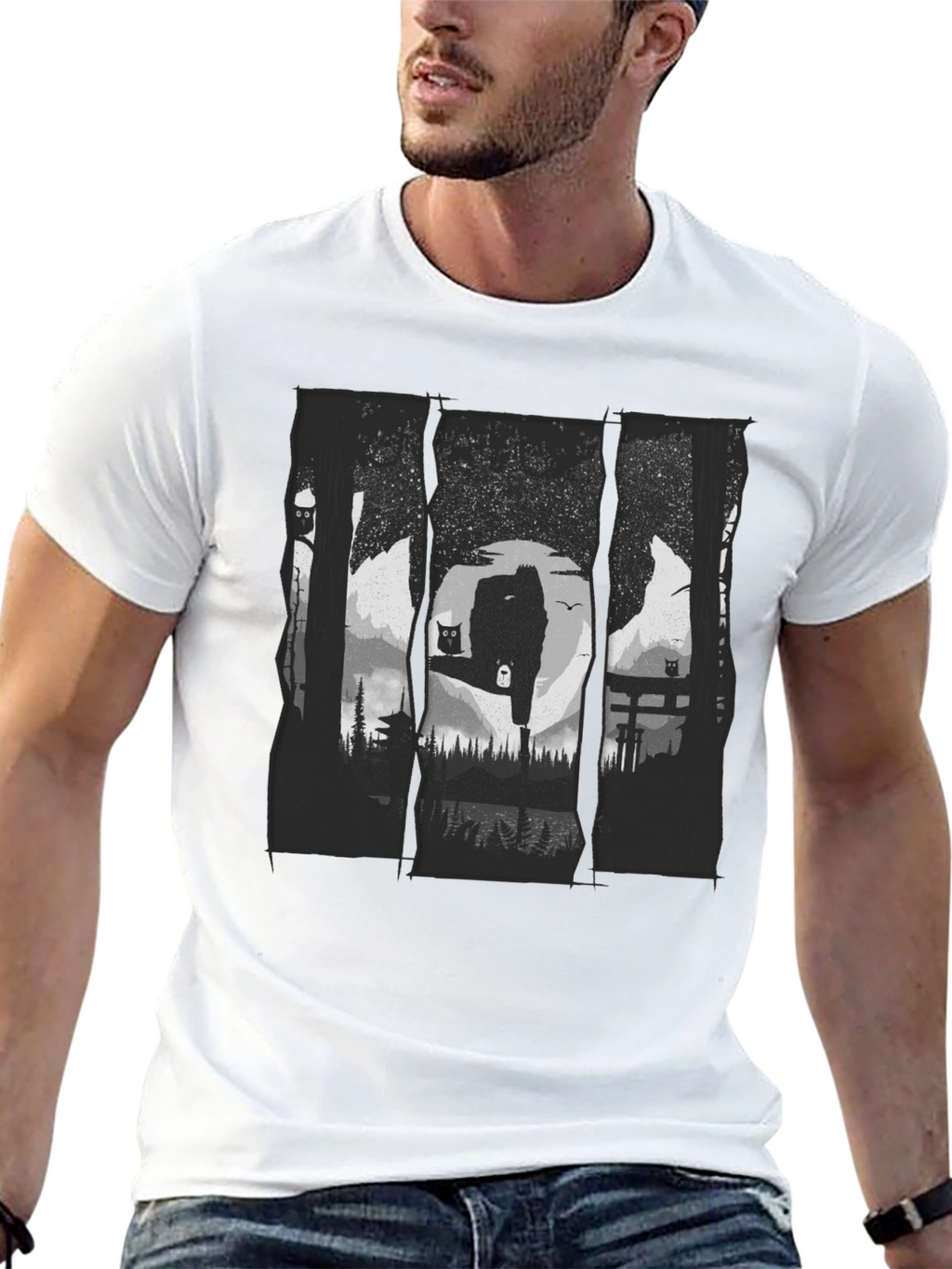 Nature Owl Graphic Black T-Shirt