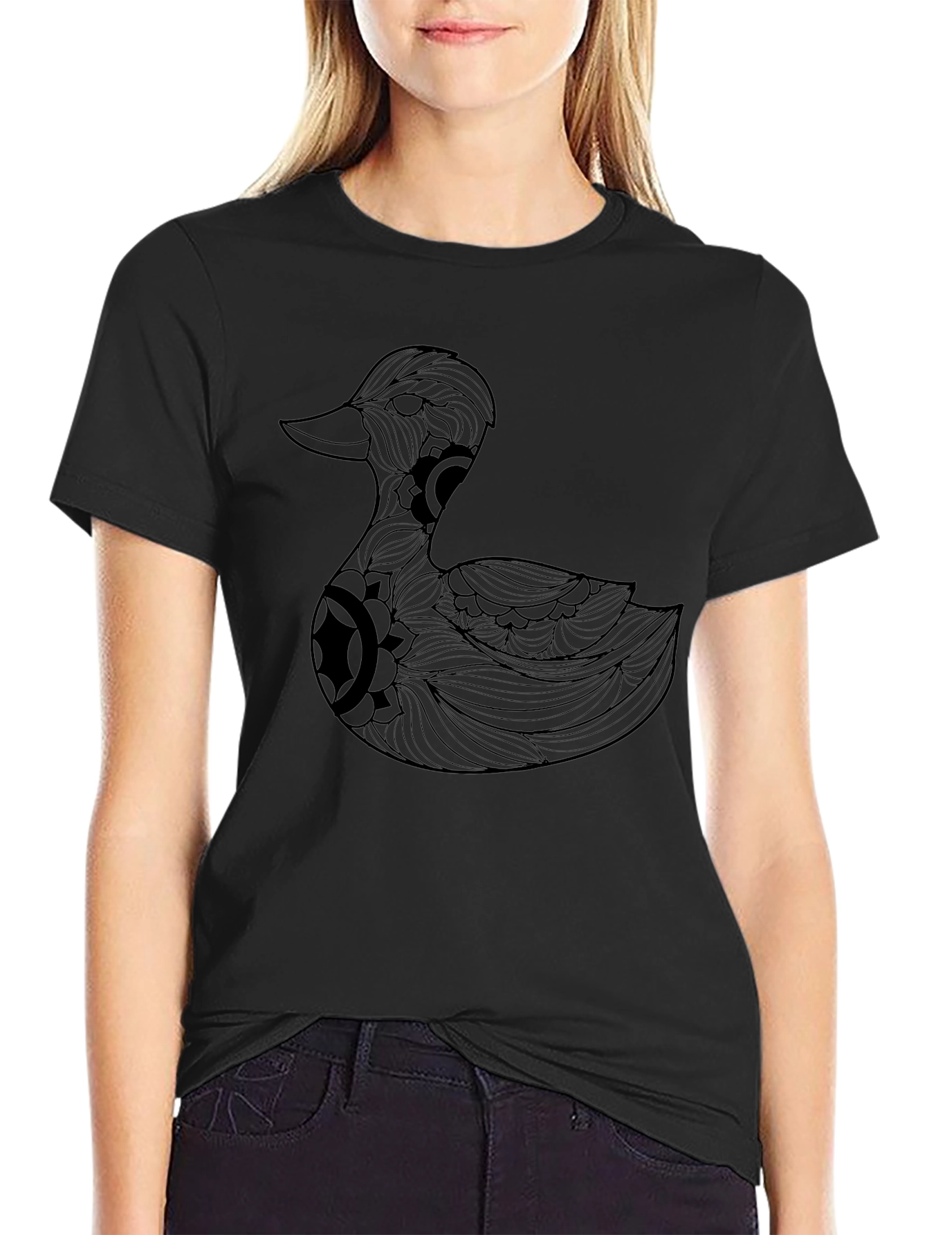 Duck Mandala Graphic Black T-Shirt
