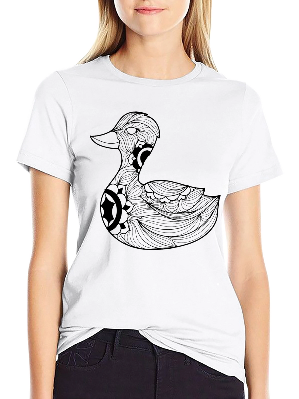 Duck Mandala Graphic Black T-Shirt
