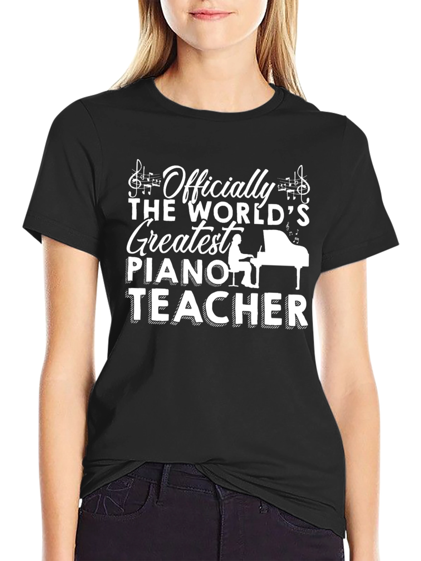 Worlds Greatest Piano Teacher Black Graphic T-Shirt