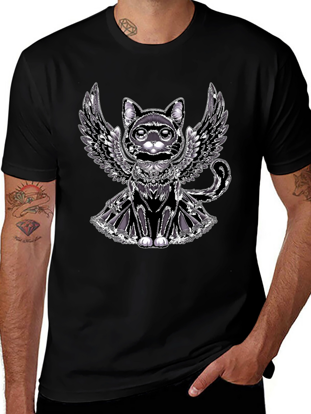 Winged Cat Graphic Tee - Unique Design